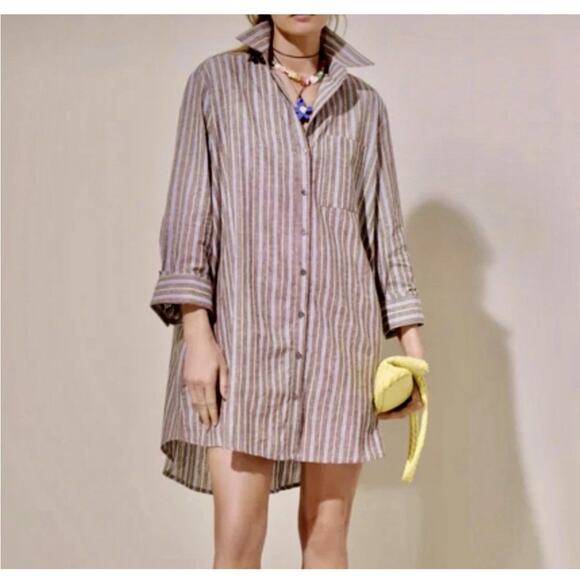 NWT Tuckernuck Summer Stripe Linen Carlotta Shirt Dress L - Picture 2 of 6